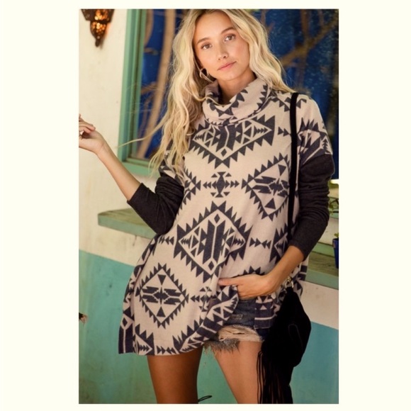 ✌🏼 #2033 Brushed Boho Southwest Vibes Aztec Cowl Neck Top - Picture 13 of 16
